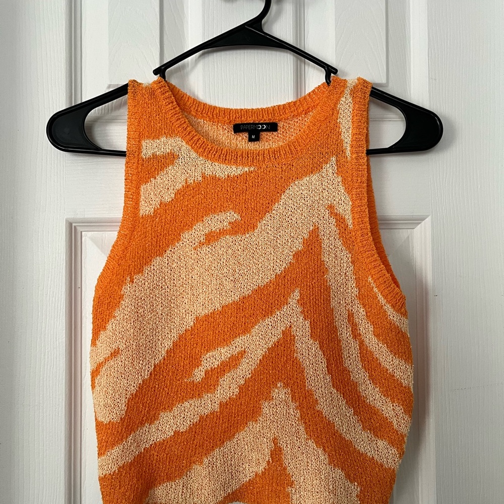 Orange and Cream Sleeveless Knit Top